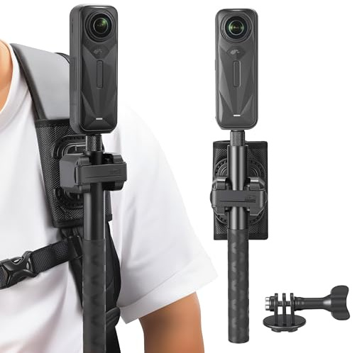 Selfie Stick Holster Rucksack Clip für Insta360 X5 X4 Air Luna Zubehör | Halterung Kompatibel mit GoPro Lit Hero 13 12 MAX 2 |Klettband für DJI Osmo 360 Action 6 5 Pocket 4 3