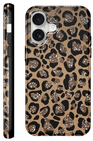 Foonary Leopard Handyhülle für iPhone 17 Hülle, Aesthetic Leo Muster Niedlich Design für Frauen Mädchen,Bunt Glitter Silikon Schutzhülle Bumper Cover Kratzfest Case für iPhone 17 6,3,Schwarzes