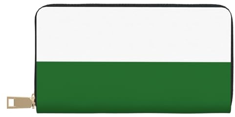 asbwuo Ledergeldbörse mit sächsischer Flagge für Damen und Herren – Lange Geldbörse mit Reißverschluss, großes Kreditkartenfach, Reisetasche