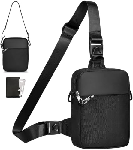 Eshow Umhängetasche Herren Damen, Anti-Diebstahl Brusttasche Schultertasche Wasserdicht Klein, Crossbody Sling Bag mit RFID-Schutztasche und Sicherheits-Reißverschluss für Reisen Outdoor Schwarz
