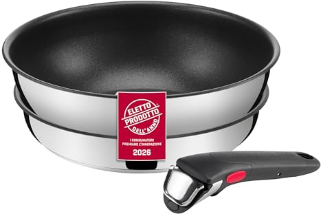 Lagostina Ingenio Inox, Set di Padella e Wok, Antiaderente, 3 Pezzi