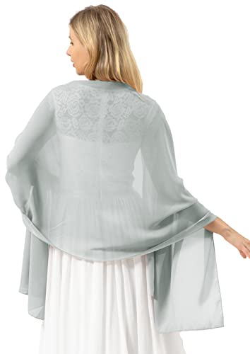 Bridesmay Femme écharpe Châle Foulard Etole Pashmina en Mousseline unicolore pour Robe de Soirée Mariage Mariée Cérémonie Cocktail Silver Grey L