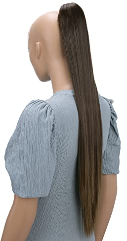 CAISHA 70cm Extralang Clip On Haarteil Zopf Pferdeschwanz Hitzebeständig Synthetik Glatt Braun H163