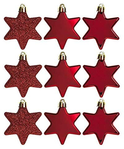 PMS SET OF 9 6CM STAR DECORATIONS IN PVC BOX RED