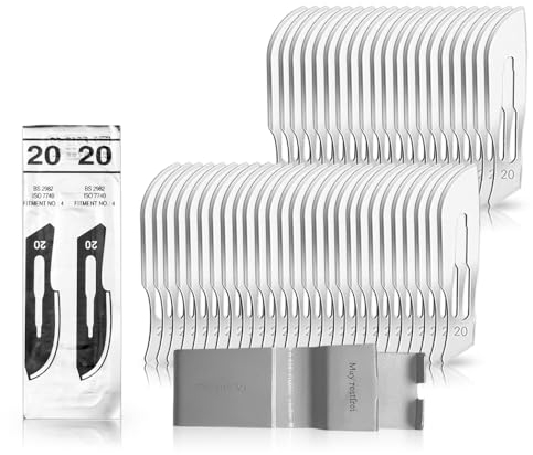May 50 Stück Skalpellklingen Figur 20 für Skalpellhalter Nr. 4 | Sterile Ersatzklingen aus Karbonstahl für Fußpflege, Podologie & Modellbau | Qualität von Heinz Herenz - inkl. Klingenabzieher