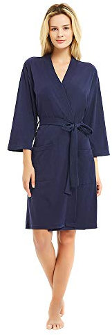 U2SKIIN Morgenmantel Damen 100% Baumwolle, leichter Bademantel Kimono Saunamantel Loungewear Hausmantel kurz (Marineblau, M)