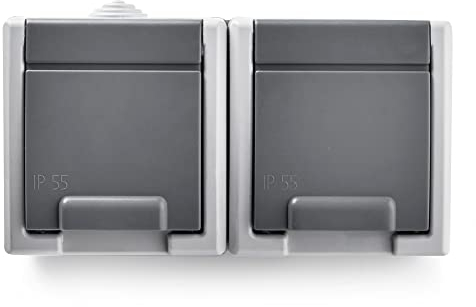 FAMATEL – Doppelsteckdose | Für den Einbau | Serie Aquant 55 | IP55 | Kindersicherung | Diese Steckdose ist wasserdicht | Leicht installierbares Produkt | Aluminium | Grau