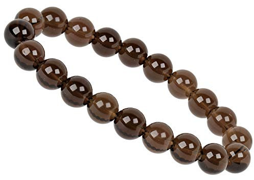 ELEDORO Stretch Armband aus echten Edelsteinen-Perlen 10mm: für Energie und Harmonie (Rauchquarz)
