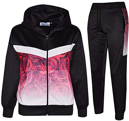 A2Z 4 Kids Girls Boys Tracksuit Hooded Panelled Jacket & Joggers Set PE School Sports Activewear - T.S 306 Black 7-8