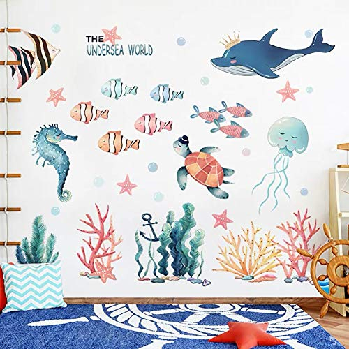 WandSticker4U®- XXL Aquarelle Wandtattoo UNTERWASSERWELT Kinderzimmer (141x118 cm) I Wandsticker Badezimmer Fliesen Fische Wal Schildkröte Seepferdchen I Wand Deko Bad Junge & Mädchen GROSS