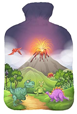 Wärmflasche mit Pullover Bezug 2 Liter Bettflasche mit schönen Fleece-Druck Bezug Gummi Wärmflasche mit Deckel Dino [092]