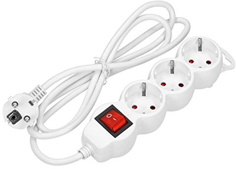 ORNO Regleta de 3 enchufes con interruptor y seguridad para niños, 2300 W, 10 A, cable de 5 metros