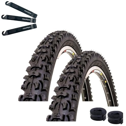 Angebot-Set / 2 x Kenda K-816 26 Fahrradreifen in Schwarz 54-559 (26 x 2.10) + 2 passende Schläuche DV inkl. maxxi4you Reifenheber