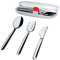 Alessi, Food à porter SA04S3 G, Reisebesteck: Löffel, Gabel, Messer aus Edelstahl 18/10. Etui aus thermoplastischem Harz, grau.