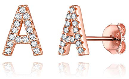 ChicSilver Rosegold Damen Buchstabe A Ohrstecker Alphabet Anfangsbuchstabe Ohrringe für Valentinstag Geburtstag