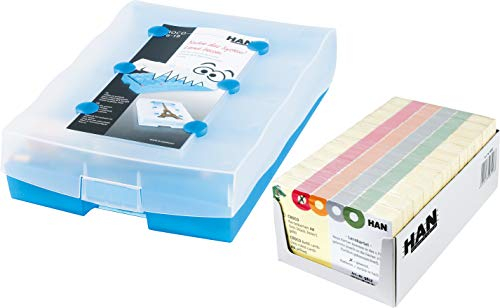 HAN CROCO 2-6-19 Karteikasten A8, Lernbox in Transluzent-Blau – Lernsystem für Vokabeln - dank Kästchen Schieben ins Langzeitgedächtnis – Ideal als Schulbedarf & Lernmaterial inkl. 1000 Karten
