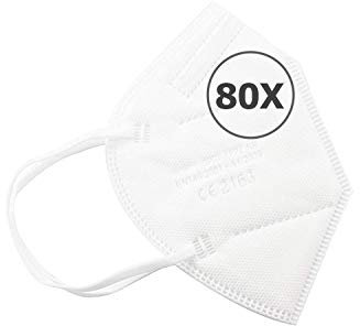 TBOC Mascherine FFP2 - [Pack 80 Unità] Maschere Usa e Getta [Bianco] 5 strati [Non Riutilizzabili] Pieghevoli Traspiranti con Clip per il Naso [Certificato e Approvato CE 2163] Qualità Premium