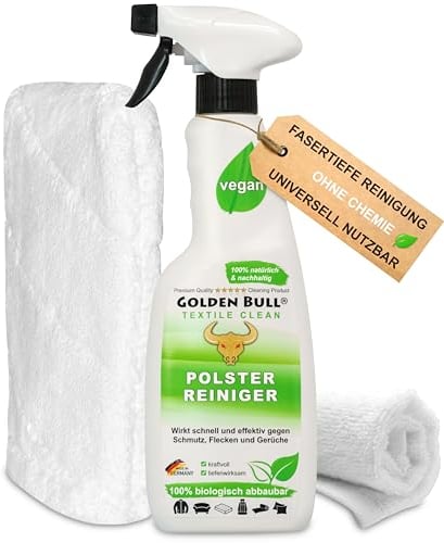 Golden Bull® Polsterreiniger für Sofa & Auto Set [STARK - VEGAN - OHNE CHEMIE] Natürlicher Polster Reiniger 500ml mit Reinigungshandschuh und Tuch - Couch Reiniger & Fleckenentferner aus DE