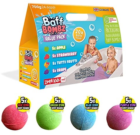 Zimpli Kids 20 x Badebomben, Bubble Bath Bomb Geschenkbox, Party Bag Favors, Goody Bag Fillers für Kinder, Vegan Friendly und Cruelty Free