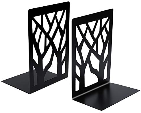 Metall Buchstütze Einzigartiges Baumformdesign rutschfeste Buchstützen Dekorative Buchstopper für Schreibtisch, Büro, Zuhause Dekoration, Studenten Geschenk, 1 Paar (Schwarz)