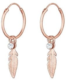 Elli Ohrringe Damen Creolen Feder Anhänger Boho Festival mit Kristall in 925 Sterling Silber