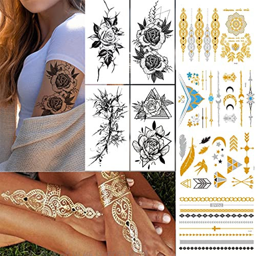 Kit de tatouages temporaires étanche 8 feuilles pour hommes femmes adultes petite variété faux tatouage papillon planètes fleur autocollant ensemble pour beach club plage piscine gym art mode