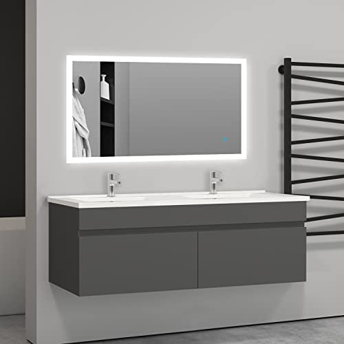 AICA sanitaire Ensemble de Meuble de Salle de Bain Anthracite 120cm+Vasque+Miroir-Armoire de Rangement-Meubles-lavabos