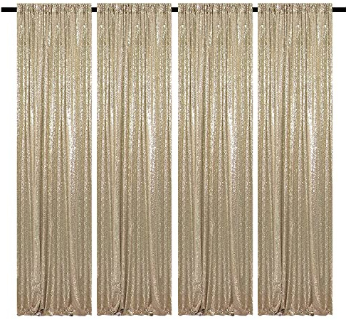TCBESTO Champagner-Gold Pailletten-Hintergrundvorhang, 70 x 20 cm, 4 Paneele, champagnerfarben, glitzernde Vorhänge, Hintergrund, Fotografie, Hintergrund, Stoff, Bühnenbogen, Vorhänge