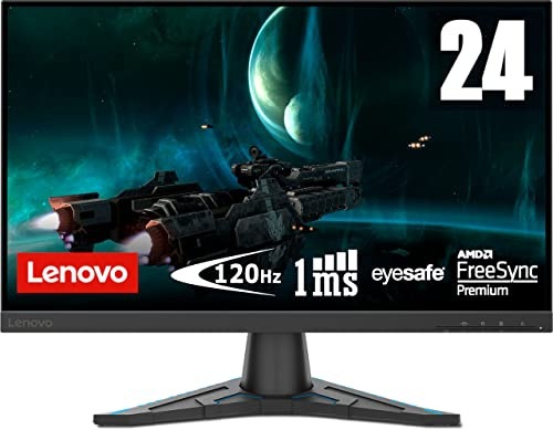 Lenovo G24e-20 Monitor Gaming 23.8 FullHD con EyeSafe (1920x1080, VA, 1ms, 120Hz, HDMI+DP, FreeSync Premium, Base de Metal) Inclinación y Altura Regulables - Iron Grey