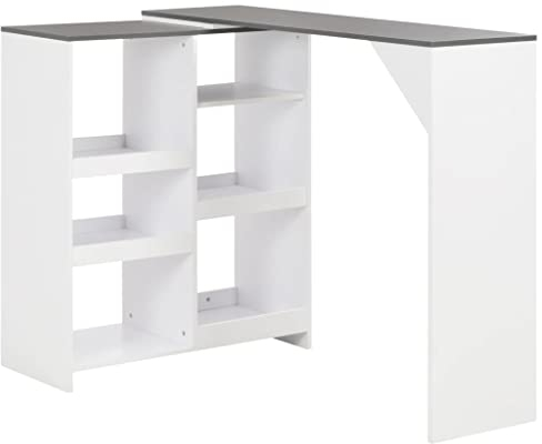 Makastle L-Form Rahmen Bartisch Stehtisch Küchentheke Küchenbartisch mit Beweglichem Regal, Esstisch Tisch Bistrotisch Essplatz Bar 138x39x110 cm Weiß mit Grau