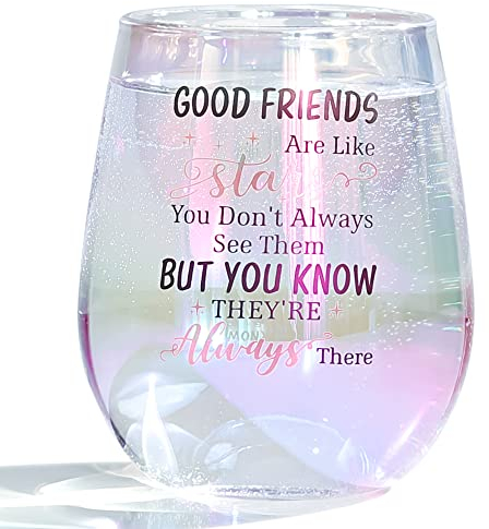 Regali di compleanno per migliori amiche per donne, I buoni amici sono come le stelle Bicchiere da vino, Regali di amicizia per donne di compleanno, Idee regalo per migliori amici Uomini Donne 450 ML