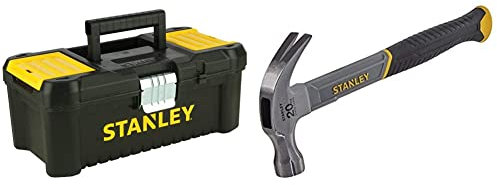 Stanley STST1-75515 Low Essential Tool Box, Black/Yellow, 12.5-Inch & STHT0-51310 20oz Fiberglass Curved Claw Hammer, 570g