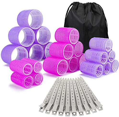 33 Piece Hair Rollers set, Self Grip Hair Rollers for Long Medium Short Hair, ELASO Large Medium Hair Curler （22 Rollers + 10 Stainless steel Clip +1 Storage Bag）