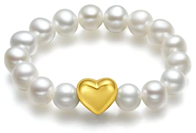 ZHOU LIU FU Damen Ringe Perlen Ringe Weiß Damen-Ring 750 18K Echt Gold elastisch Perlenring Hochwertige Süßwasser-Zuchtperlen in ca. 3,5-4,3 mm Ovale Perlen Ringe für Damen