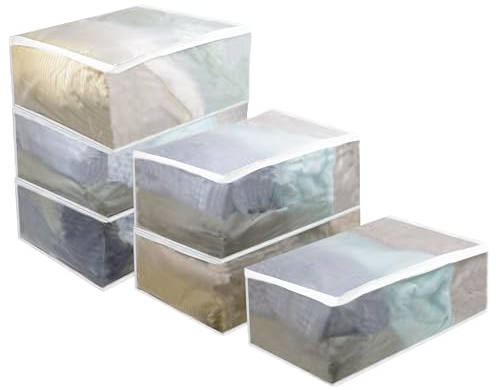 Fordonral Set of 6 Clear Clothes Storage Bags Large Thicken Clothes Organizer Bins for Blanket,Sheets,Quilt,Folded Clothes,Sweater,Jeans, Closet Organizers and Storage 6×60L