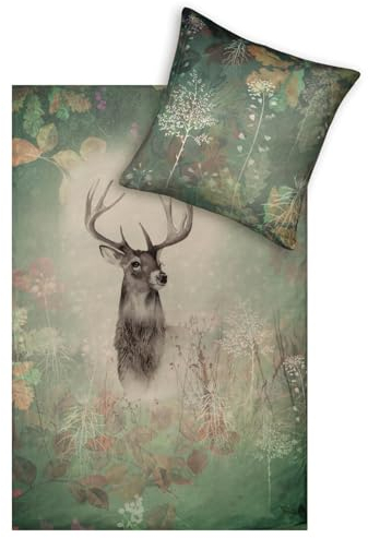 ESTELLA Kuschelflanell Bettwäsche Wilbur moos 1 Bettbezug 155 x 220 cm + 1 Kissenbezug 80 x 80 cm