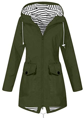 Générique Lässige Windjacke für Damen, mit Taschen und Knöpfen, mit Kapuze, lässig, Frühling, Herbst, lose, grün, 50