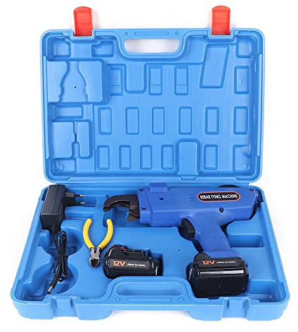 12V Elektrische Rebar Bindemaschine, Rebar Tying Bindemaschine mit Aufbewahrungsbox 2 Lithium Ionen Batterien Knotendrahtlänge 300-500mm (bleu)