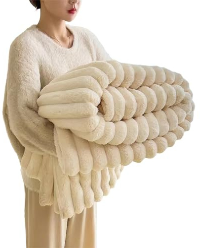 Baketron Kuscheldecke Kaninchen Plüsch Decke， Kunstpelz Fleece Decke，Flauschig Weich Dicke Kaninchen Decke für Bett Sofa Couch Schlafzimmer lässig Decke Tagesdecke Decke （Weiß 120x200cm）