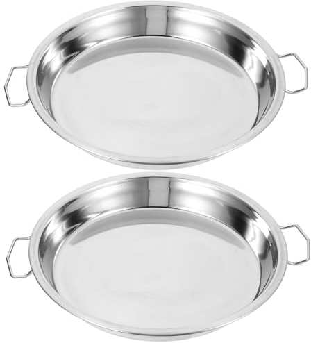 HOLIDYOYO Sartén para paella de acero inoxidable, 2 piezas, sartén española de acero inoxidable con doble asas, sartenes antiadherentes de 23 cm, para camping y cosecha, horno e inducción, color
