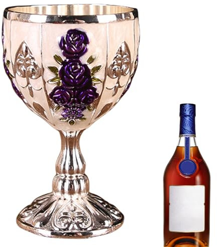 LearnLyrics Taza de Cáliz - Taza de vino vintage de metal repujado de 30 ml | Adornos retro para boda en el bar de casa, regalo de vaso, taza de vino pequeña para cerveza