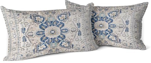 Snylcce Boho Floral Wurf Kissenbezüge Set von 2 bunten böhmischen Blumen dekorative Kissen Kissenbezug für Schlafzimmer Sofa Home Decor, 30x50 cm, Samt, kurzer Plüsch (Cerulean)