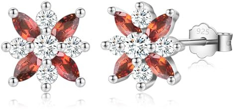 MASOP Ohrstecker Blumen Zirkonia Rot Ohrringe Stecker Silber 925 mit AAA Zirkonia 11,5mm Damen Frauen Mädchen