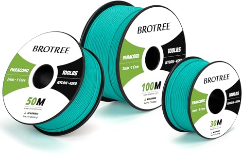 Brotree Paracord 2mm 30M 100% Nylon Seil Schnur mit 1 Kern Typ I für Outdoor, Armband, DIY - 45kg Bruchlast (Türkis)