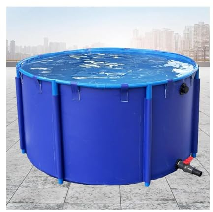 Round Canvas Fish Pond Pool, Fold Children's Pool Fish Tank, Aluminum Alloy Metal Bracket, Laminated PVC Canvas, Easy To Install (Color : Blue, Size : 180x100cm)