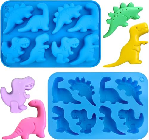 Socluer 2 Stück Dinosaurier Silikonform, Dino Schokoladeform, 3D Kuchenform für Eiswürfel, Pralinen, Süßigkeit, Gelee