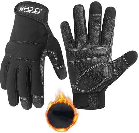 HANDLANDY Thermal Winter Work Gloves, Padded Safety Working Gloves, Cold Weather Touchscreen Mechanic Freezer Warehouse Construction Gloves (Black, L)