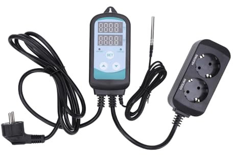 Regolatore di Temperatura Digitale con modalità di Riscaldamento e Raffreddamento, Riscaldatore con Termostato a Doppio Stadio con Sensore, per Serra, Incubatrice, Acquario per