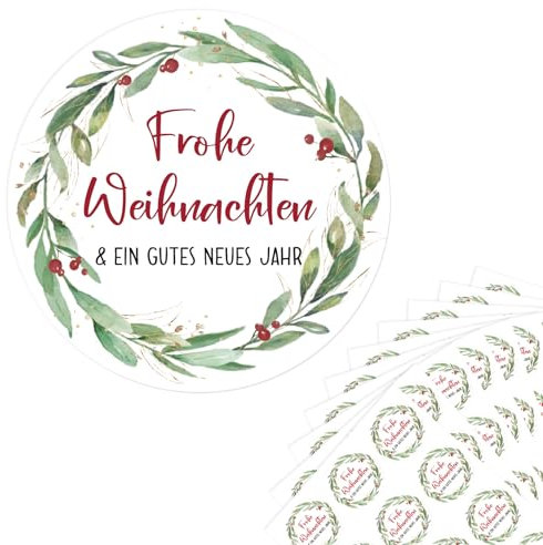 BETESSIN Aufkleber Weihnachten - 120 Stück Frohe Weihnachten Aufkleber - Weihnachtsetiketten Selbstklebend - Weihnachtsaufkleber für Papiertüten und Geschenkverpackungen (⌀4cm)