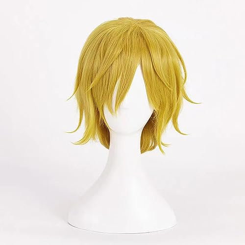 WCCNKK Anime Coser Perücke Sanji Kurzes, Blondes Haar Cosplay Party Mode Anime Menschenkostüm Volle Perücken Kunsthaar Hitzebeständige Faser, Halloween-Dekoration